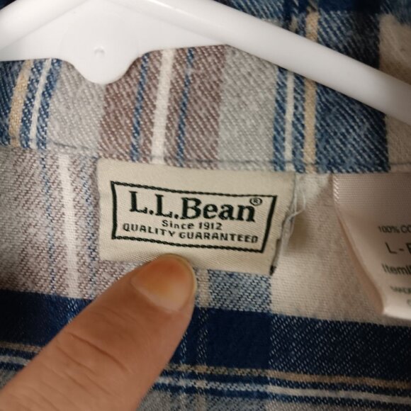 LL Bean Mens Scotch Plaid Flannel Pajama Top Indigo Tartan Size Large Loungewear - Picture 2 of 7